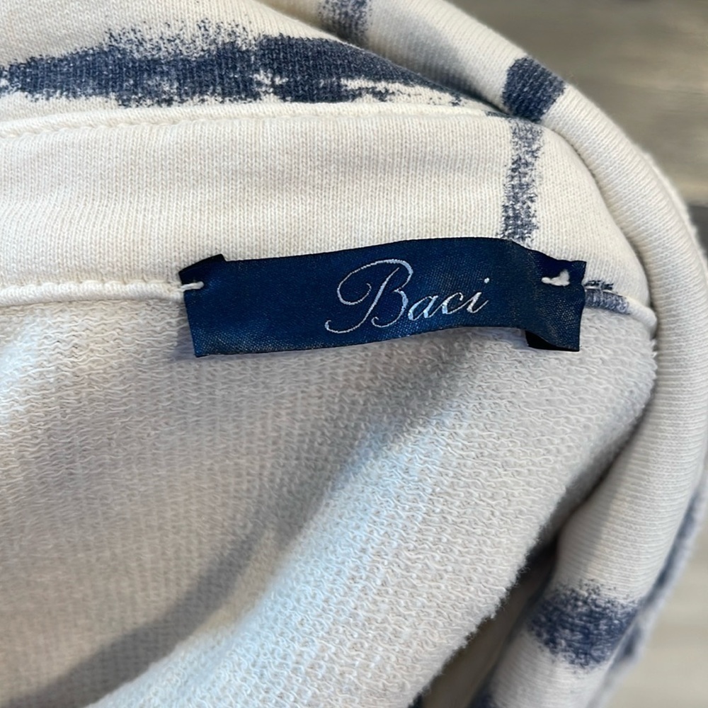 Baci White Blue Abstract Button Down Jacket Size … - image 2